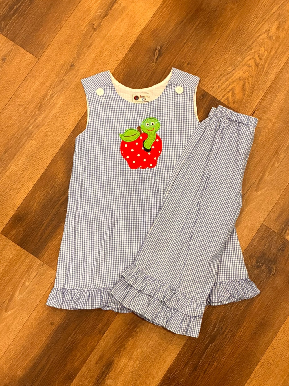 Smockadot Blue Gingham Matching Set Applique Back to School Pictures 7 Girl